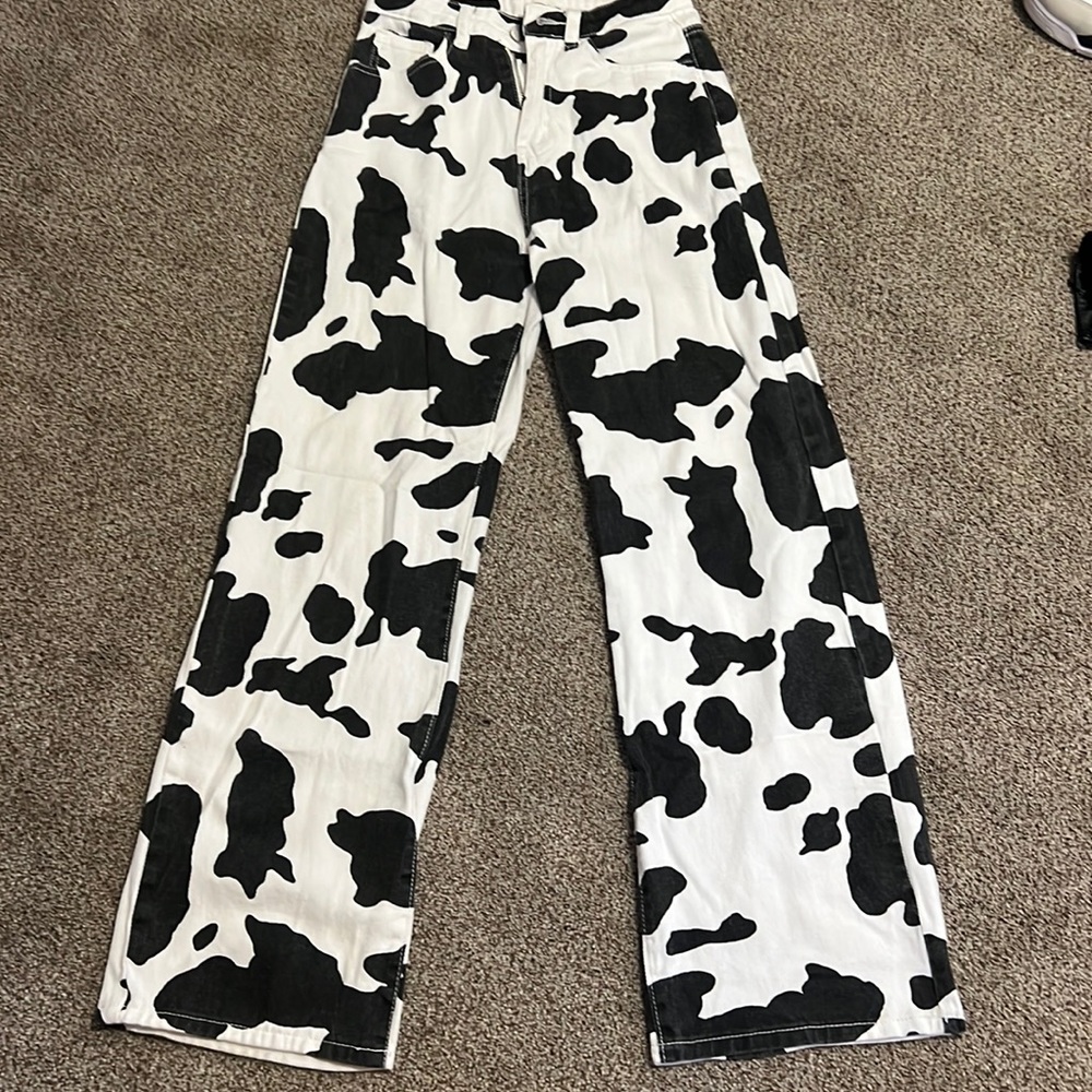 Cow print jeans